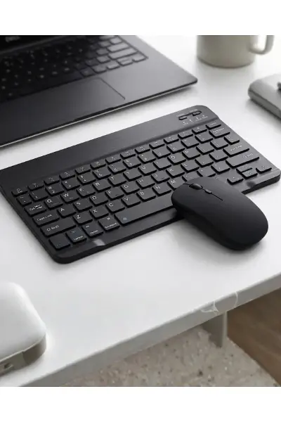 Kablosuz Bluetooth Klavye Mouse Seti Wireless Sessiz İnce Tasarım Çoklu Uyumlu