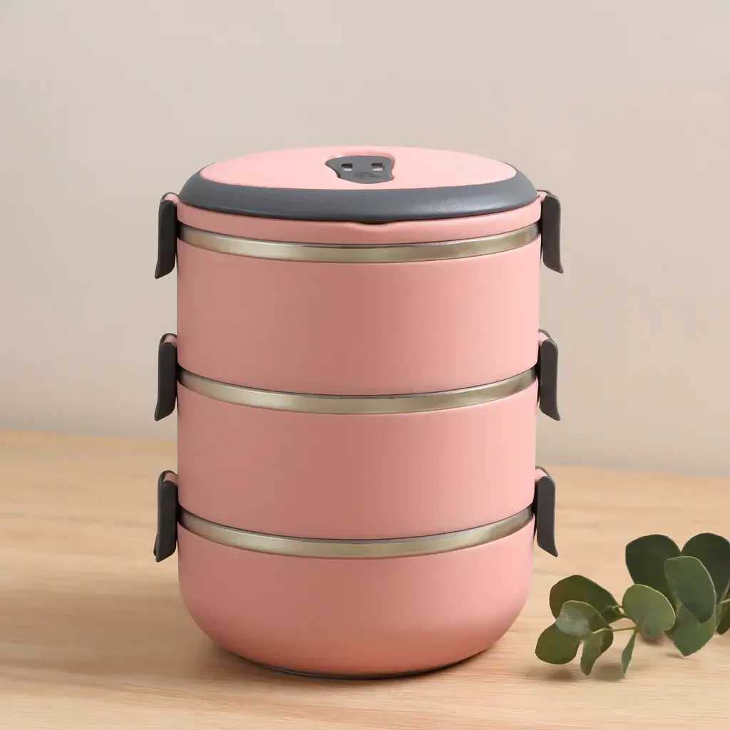 3'lü 1.8L Sefer Tası Saklama Kabı - Açık Pembe