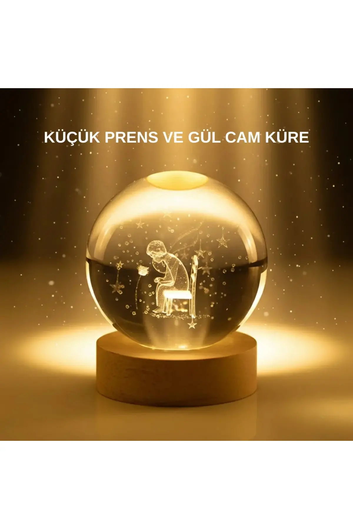 Küçük Prens Cam Küre USB Işıklı Ahşap Standlı Büyük Boy