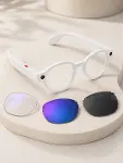 Beyaz Bluetooth Akıllı Gözlük Dahili Kameralı Fotoğraf Video Kayıt Yapay Zeka Çeviri Dokunmatik Kont-3