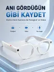 Beyaz Bluetooth Akıllı Gözlük Dahili Kameralı Fotoğraf Video Kayıt Yapay Zeka Çeviri Dokunmatik Kont-1