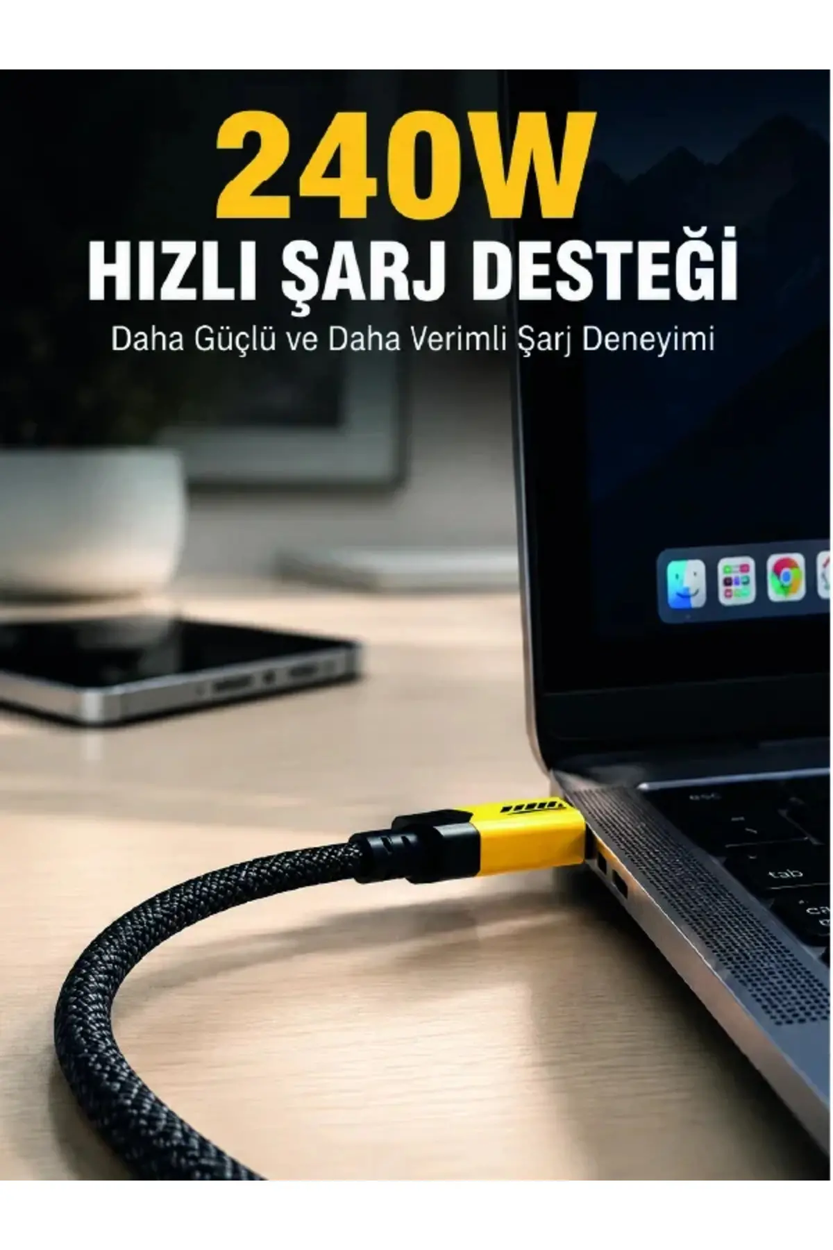 240W 3'ü 1 Arada Hızlı Şarj Kablosu USB Type-C Lightning cro USB