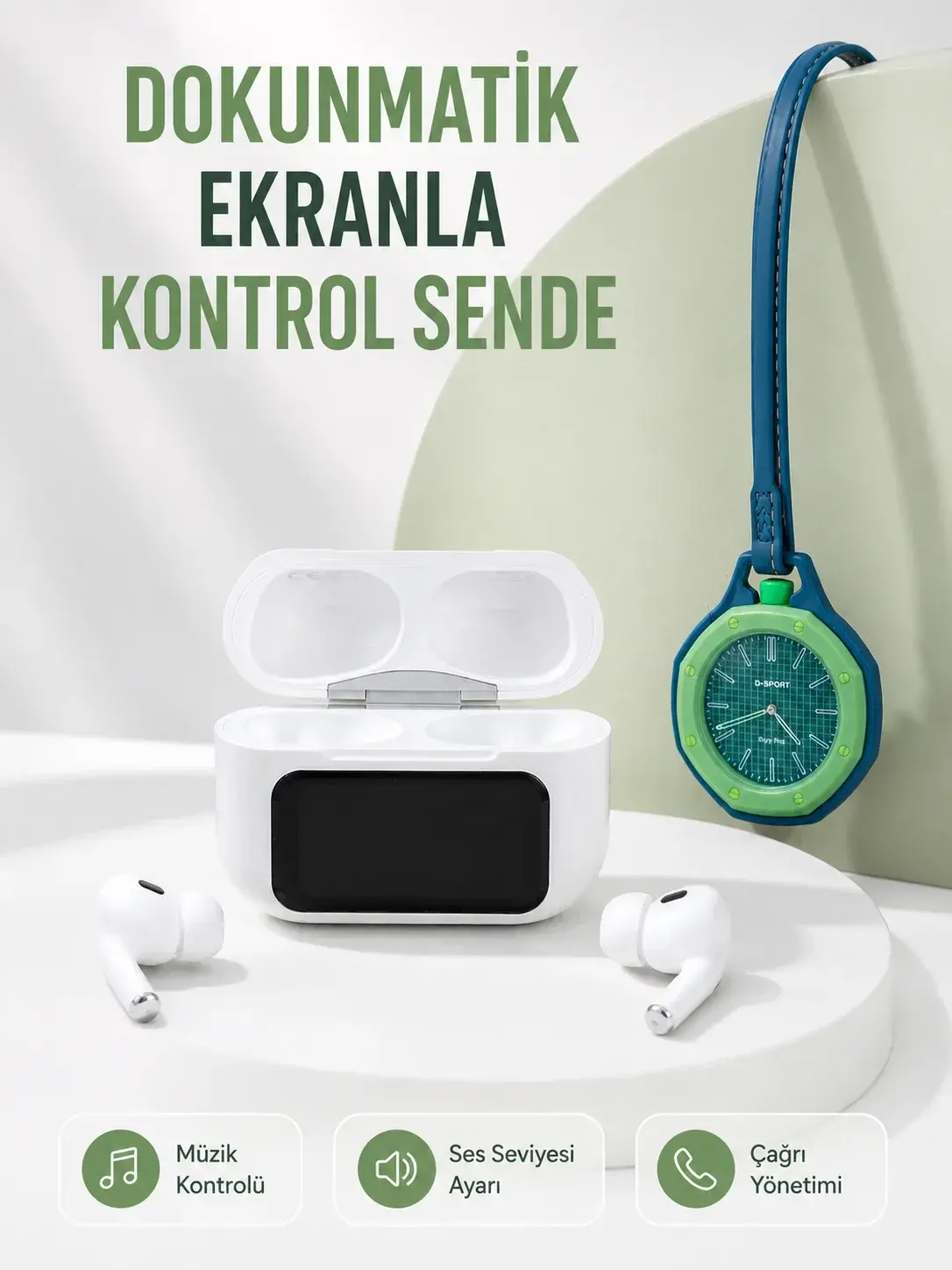 Bluetooth 5.4 Kablosuz Kulaklık Yeşil Askılı og Charm Saat İkili Set