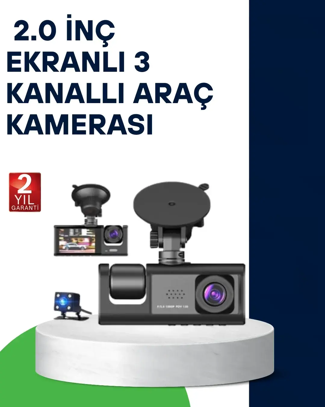 Üç Kameralı Araç Kamerası Full HD Gece Görüş G-Sensör