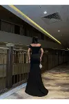 Kadın Özgün Tasarım Kalp Yaka Düşük Kol Krep Kumaş Balık Kesim Maxi Abiye Elbise-4