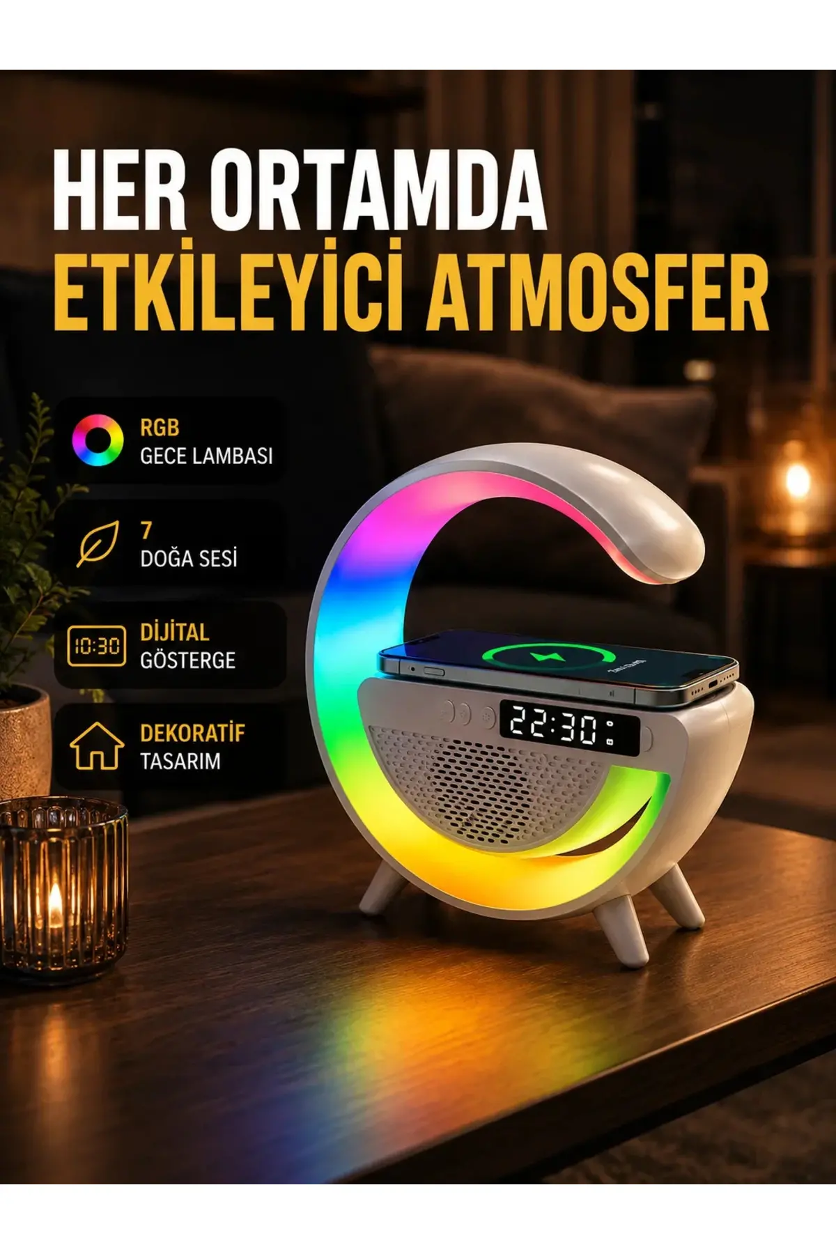 2025 Yeni Seri 15W Kablosuz Şarjlı LED Atmosfer Lambası