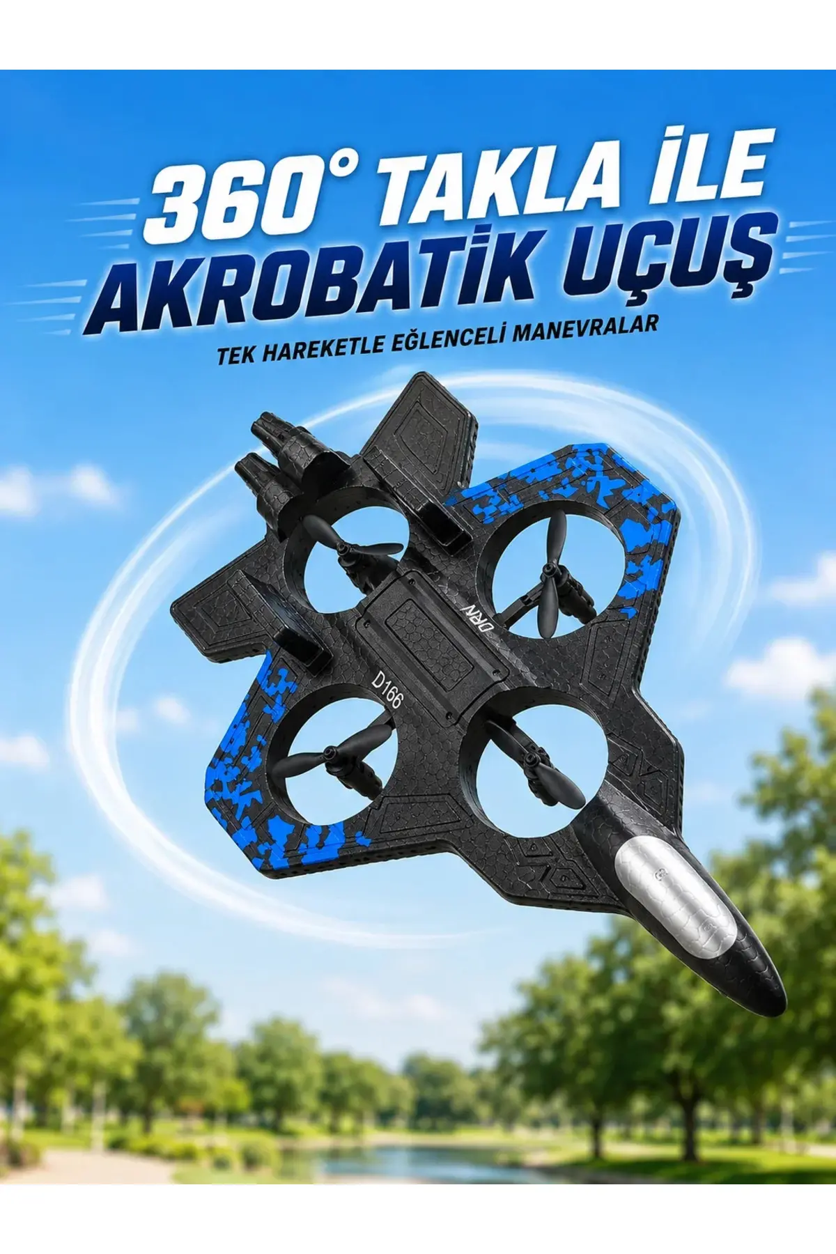 Uzaktan Kumandalı Savaş Uçağı Drone 2.4 GHz Jiroskoplu Tek Tuş Kalkış İniş 360° Dönüş
