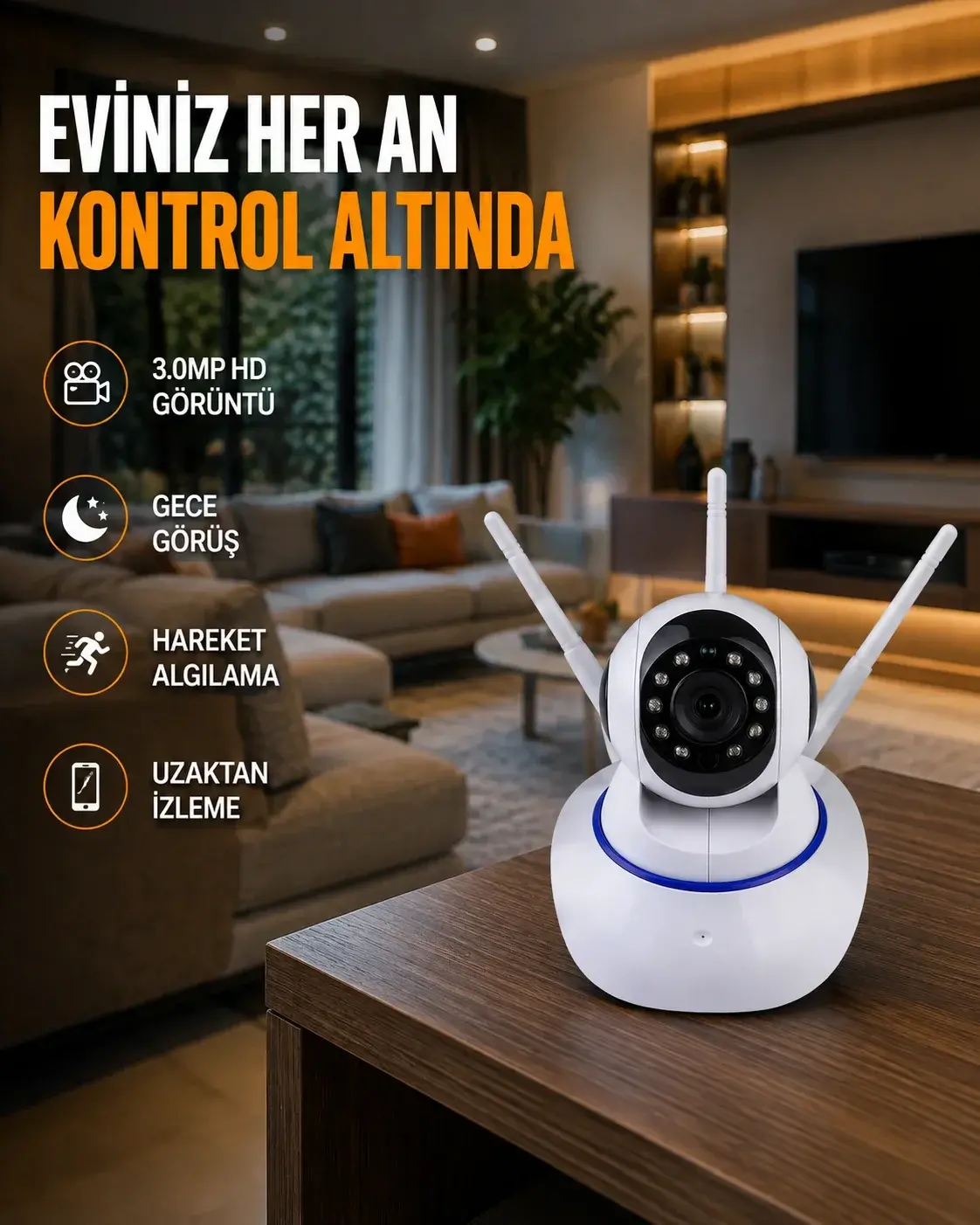 Full HD Akıllı IP Kamera – Gece Görüşlü, Hareket Sensörlü, Çift Yönlü Ses ve Online Kayıt Özellikli