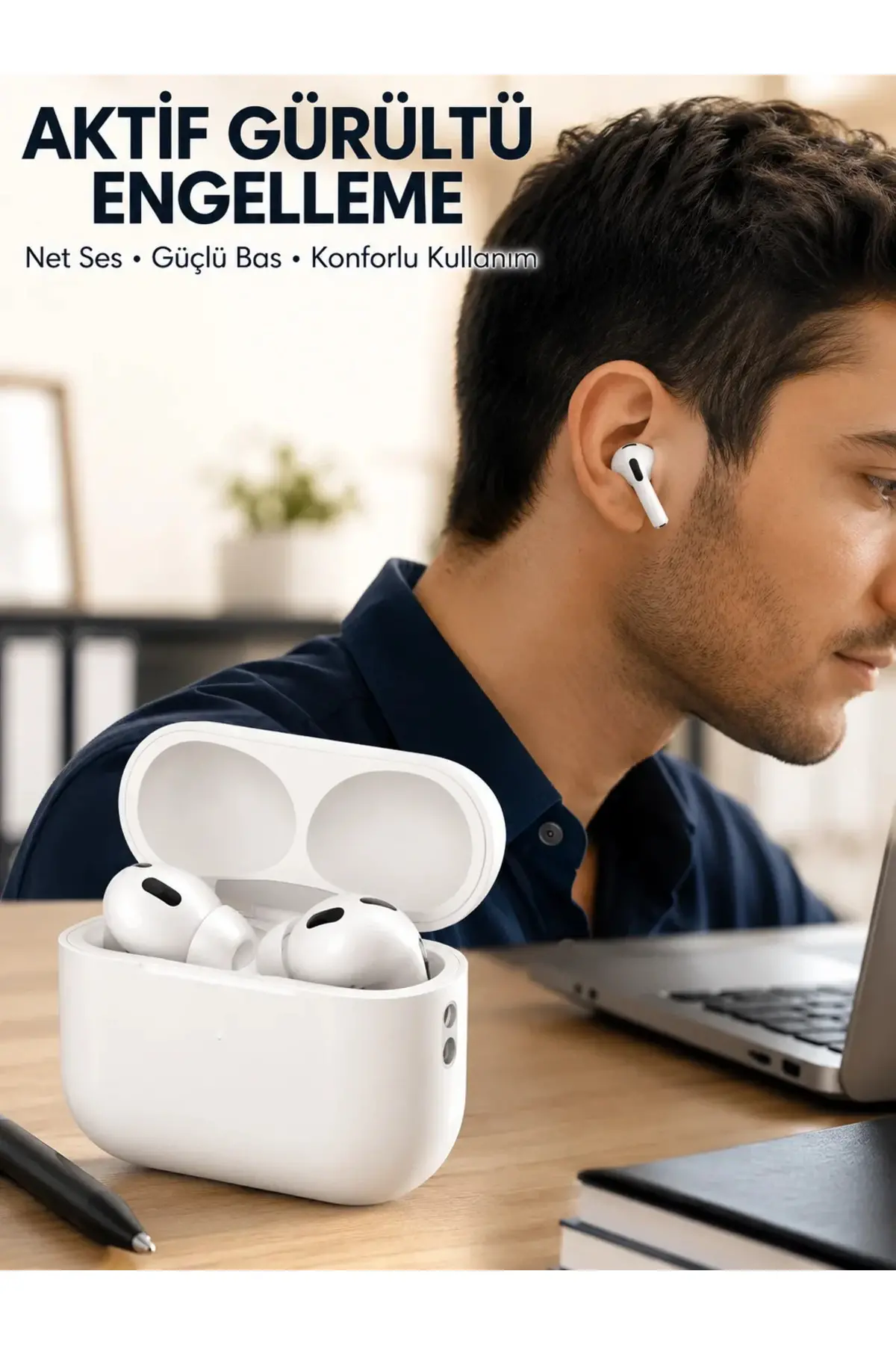 Aktif Gürültü Engelleyici Kablosuz Bluetooth Kulaklık – Şarj Kutulu, Uzun Ömürlü Yeni Nesil