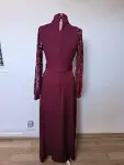 Kadın Uzun Kollu Balıkçı Yaka Damla Detaylı Kuşaklı Yırtmaçlı Uzun Janjan Krep Elbise-6