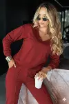 Kadın Uzun Kollu V Yakalı Viskon Iki Iplik Bluz Ve Pantolon Ikili Takım-3