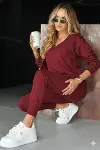 Kadın Uzun Kollu V Yakalı Viskon Iki Iplik Bluz Ve Pantolon Ikili Takım-4