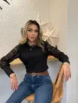 Kadın Uzun Kollu Bisiklet Yaka Kolları çiçekli Waffle Bluz-12