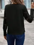 Kadın Uzun Kollu Bisiklet Yaka Kolları çiçekli Waffle Bluz-2