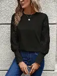 Kadın Uzun Kollu Bisiklet Yaka Kolları çiçekli Waffle Bluz-4