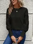 Kadın Uzun Kollu Bisiklet Yaka Kolları çiçekli Waffle Bluz-1