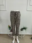 Kadın Yüksek Bel Bağcıklı Leopar Desenli Modal Pantolon-4
