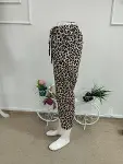 Kadın Yüksek Bel Bağcıklı Leopar Desenli Modal Pantolon-5