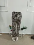 Kadın Yüksek Bel Bağcıklı Leopar Desenli Modal Pantolon-6