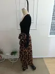 Kadın Uzun Kollu Kare Yakalı Viskon Eteği Desenli Süprem Belden Kuşaklı Uzun Elbise-6