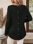 Kadın Uzun Kollu Yuvarlak Yaka Arkadan Düğmeli Waffle Bluz-4