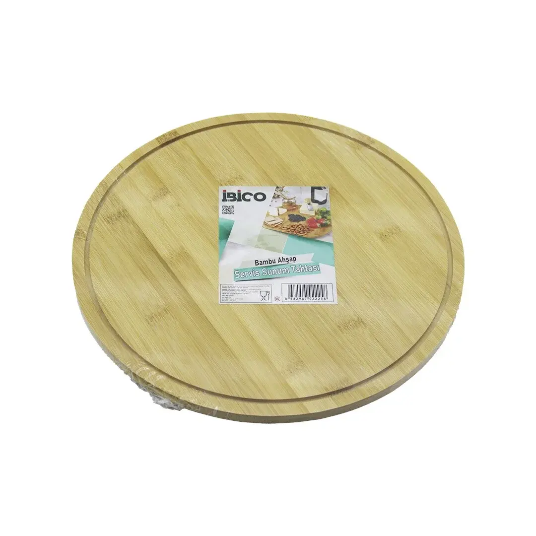 Yuvarlak Döner Tablalı Ahşap Bambu Sunum Tepsisi Tahtası =29.7CM - Mini Sofra Klı Kenar