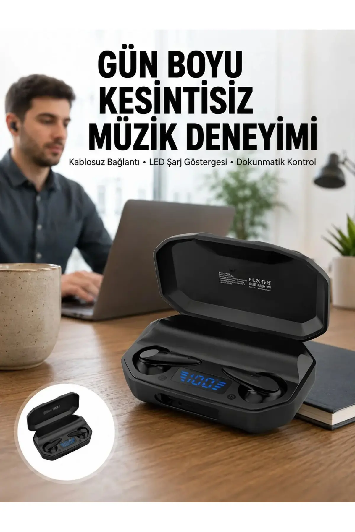 Kulaklık Bluetooth 5.2 Kablosuz Kulakiçi Rgb Işıklı Çift krofonlu Yeni Nesil