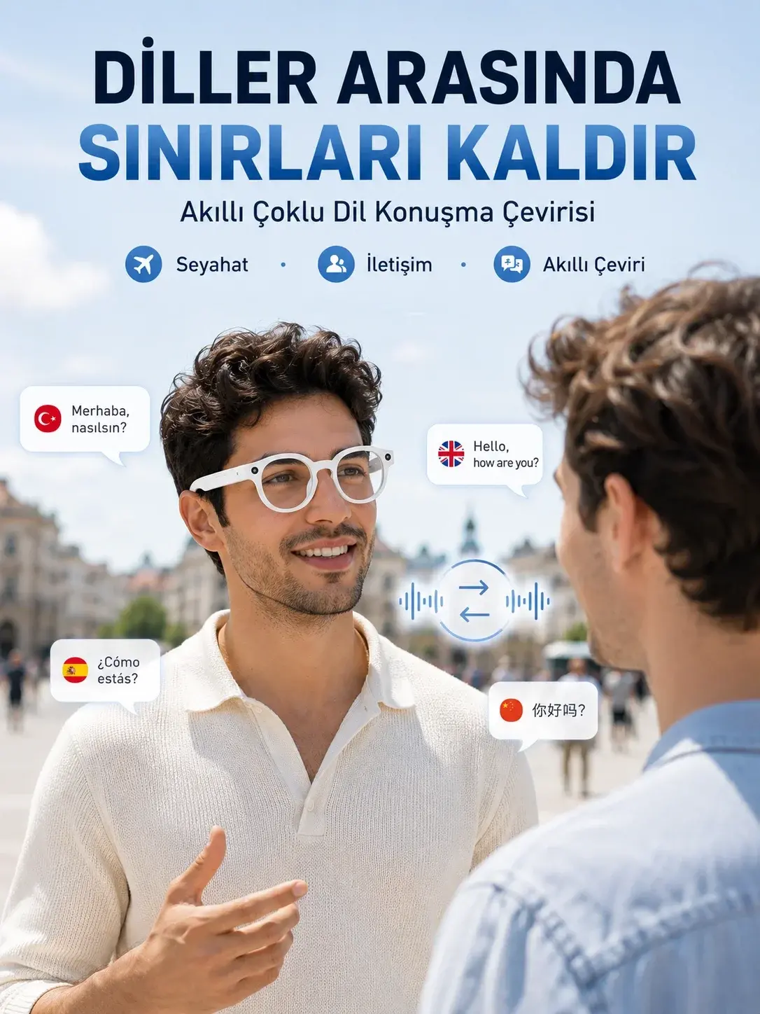 Beyaz Kameralı Akıllı Gözlük Yapay Zeka Görüntü Tanıma Bluetooth Müzik Telefon Görüşme Dokunmatik Ko