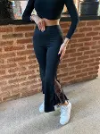 Kadın Dantel Eklemeli Ispanyol Paça Scuba Tayt Pantalon-2