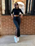 Kadın Dantel Eklemeli Ispanyol Paça Scuba Tayt Pantalon-5