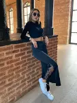 Kadın Dantel Eklemeli Ispanyol Paça Scuba Tayt Pantalon-8