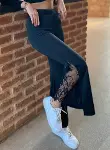 Kadın Dantel Eklemeli Ispanyol Paça Scuba Tayt Pantalon-1