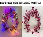 Kalp Püsküllü Gece Parıltısı 3 Modlu LED'li Işıklı Taç Fuşya Renk-3