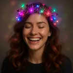 Kalp Püsküllü Gece Parıltısı 3 Modlu LED'li Işıklı Taç Fuşya Renk-1
