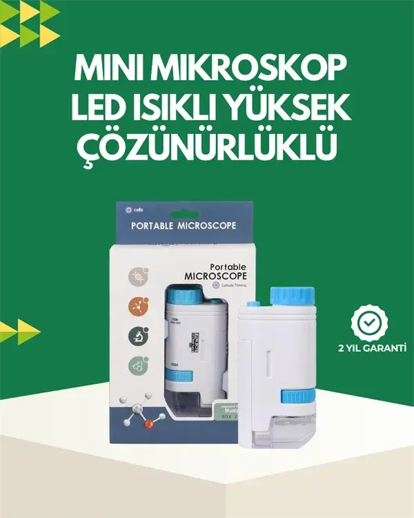 LED Aydınlatmalı 80–200 Kat Büyütmeli Cep kroskop