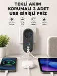 Isıya Dayanıklı 3 USB Portlu Güvenlikli Priz – Akıllı Enerji Yöneti-1