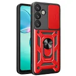 Samsung Galaxy S25 Kılıf Pars Lens Yüzüklü Silikon - Kırmızı-1