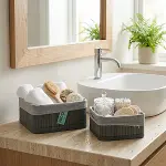 Gri 2 Boy Kare Bambu Kenar Organizer Sepet Ahşap Altlık - Bezli 18X21CM-2