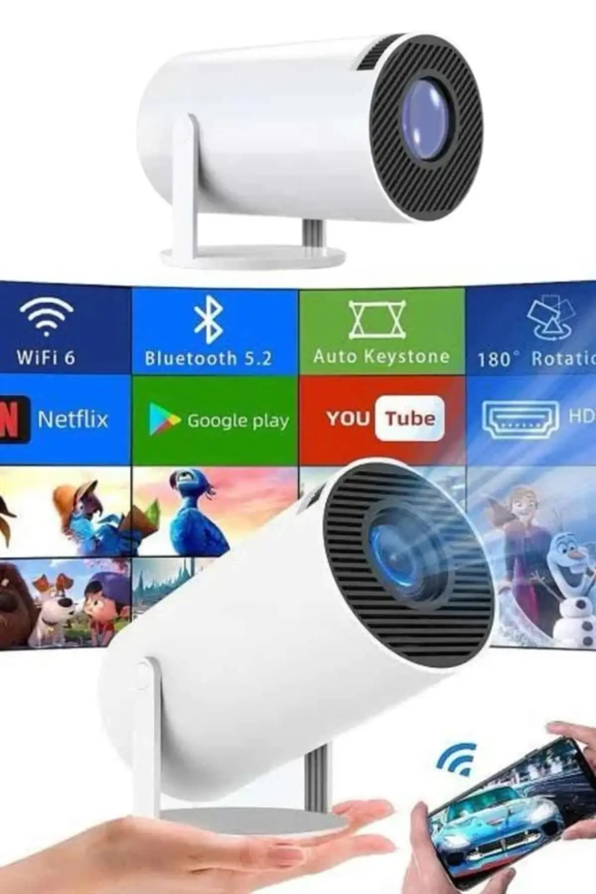 Sinema Projektörü Android HD USB WİFİ Ses Çıkışlı Ayaklı Projeksiyon Taşınabilir