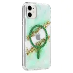 Onegif Apple İphone 11 Lotus Simli Magsafe Kapak - Yeşil-2