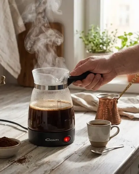 Cam Cezve Kahve Makinesi 650W Elektrikli 5 Fincan Kapasiteli Türk Kahvesi Makinesi
