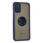 Samsung Galaxy A02s Kılıf Montreal Yüzüklü Silikon Kapak - Lacivert-2