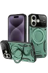 Apple iPhone 16 Kılıf Joy Lens Standlı Kapak - Koyu Yeşil-1