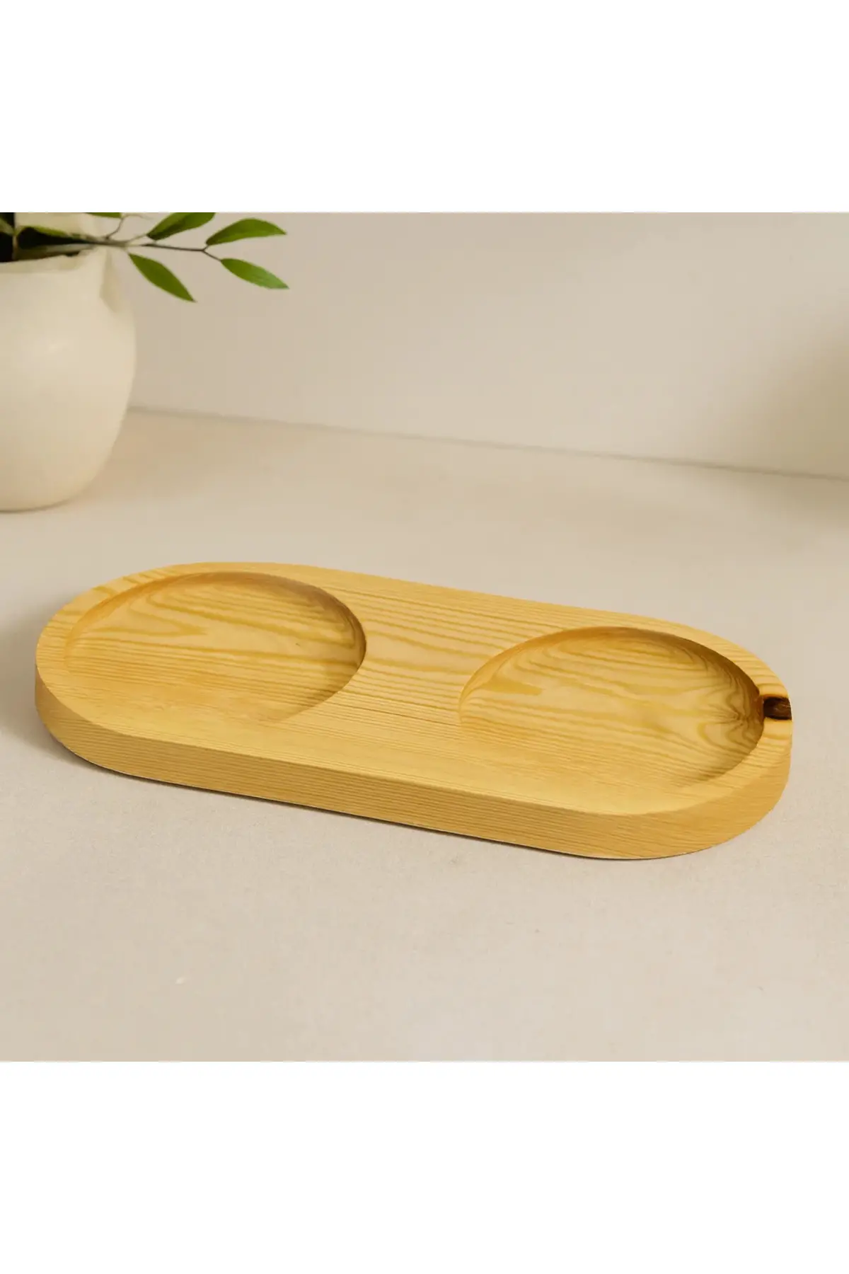 Ahşap 2 Bölmeli Oval Yağdanlık Altlık 27x12,5 cm