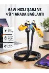 USB-C USB-A 4’ü 1 Arada Örgülü Kablo 65W Hızlı Şarj Metal Uç Dayanıklı-1