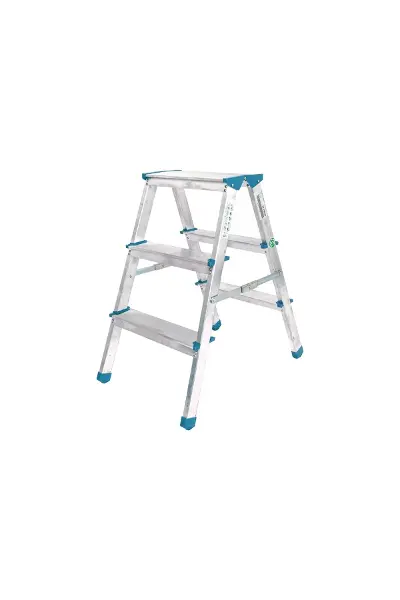 3+3 Çift Basamaklı Alüminyum Metal Merdiven Yükseklik = 69CM Baş Genişlik = 8CM