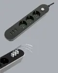 Akım Korumalı Anahtarlı USB Girişli Üçlü Priz-4