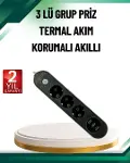 Akım Korumalı Anahtarlı USB Girişli Üçlü Priz-1