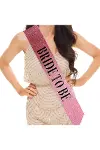 Pembe Üzeri Siyah Büyük Bride To Be Yazılı Simli Işıltılı Kuşak Kemer 10 cm Genişlik-1