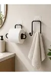 2’li Yapışkanlı Banyo Düzenleme Seti Rulo Kağıt Tutucu ve Havlu Askılığı-3